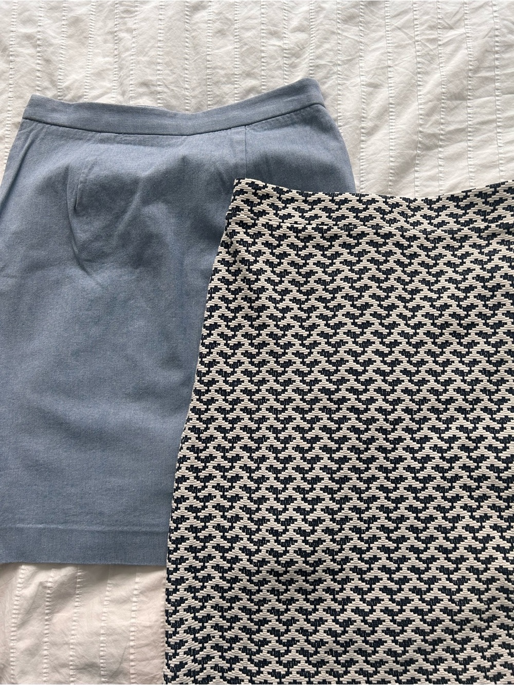 Banana Republic Light Blue Knit Skirt & Navy Ivory Patterned Mini